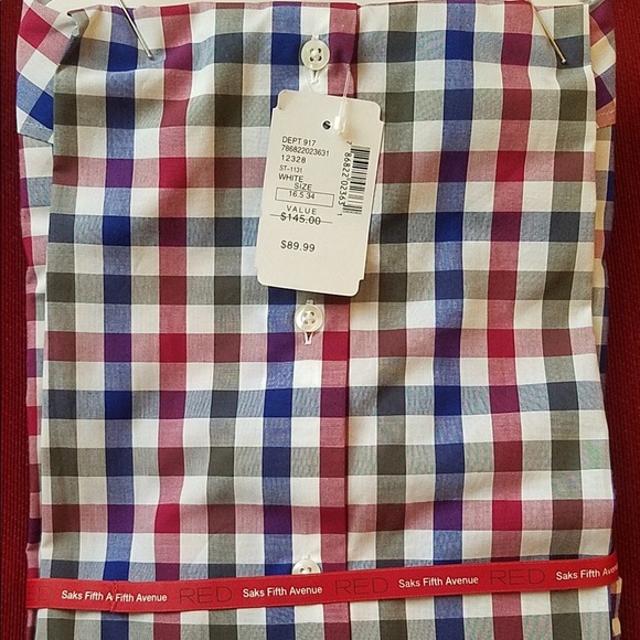 brand new SAKS FIFTH AVENUE RED TRIM fit button up - Picture 2 of 2